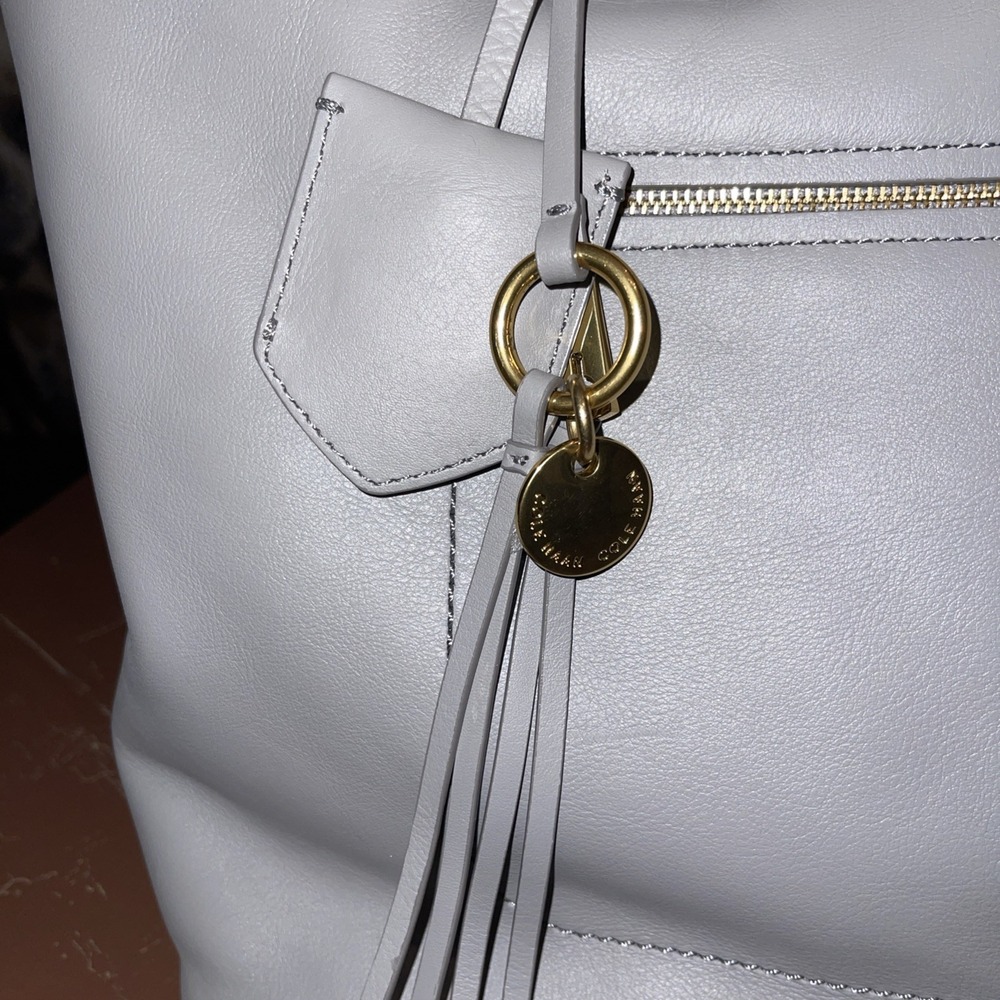 Cole Haan handbag new large Adjustable Strap Gold Trim Gray Studded - Picture 3 of 13
